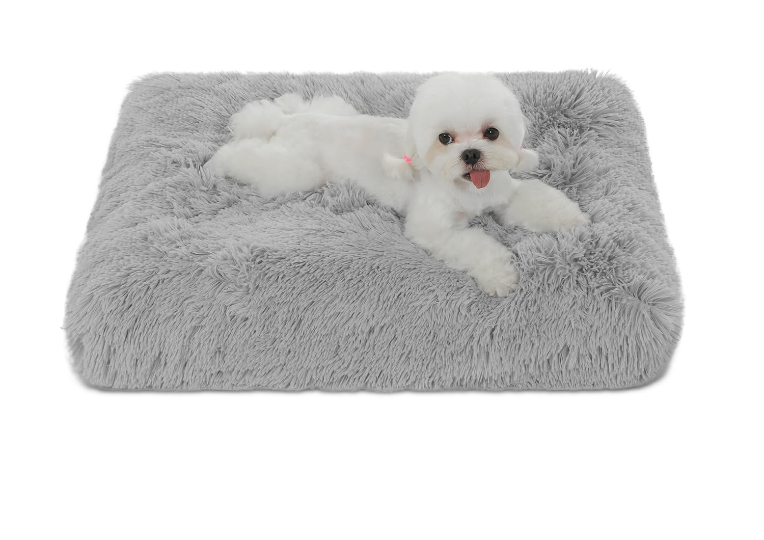 Bedfolks Plush Dog Crate Pad, Washable Faux Fur Bed For Small Dogs & Cats - 17'X12', Light Grey