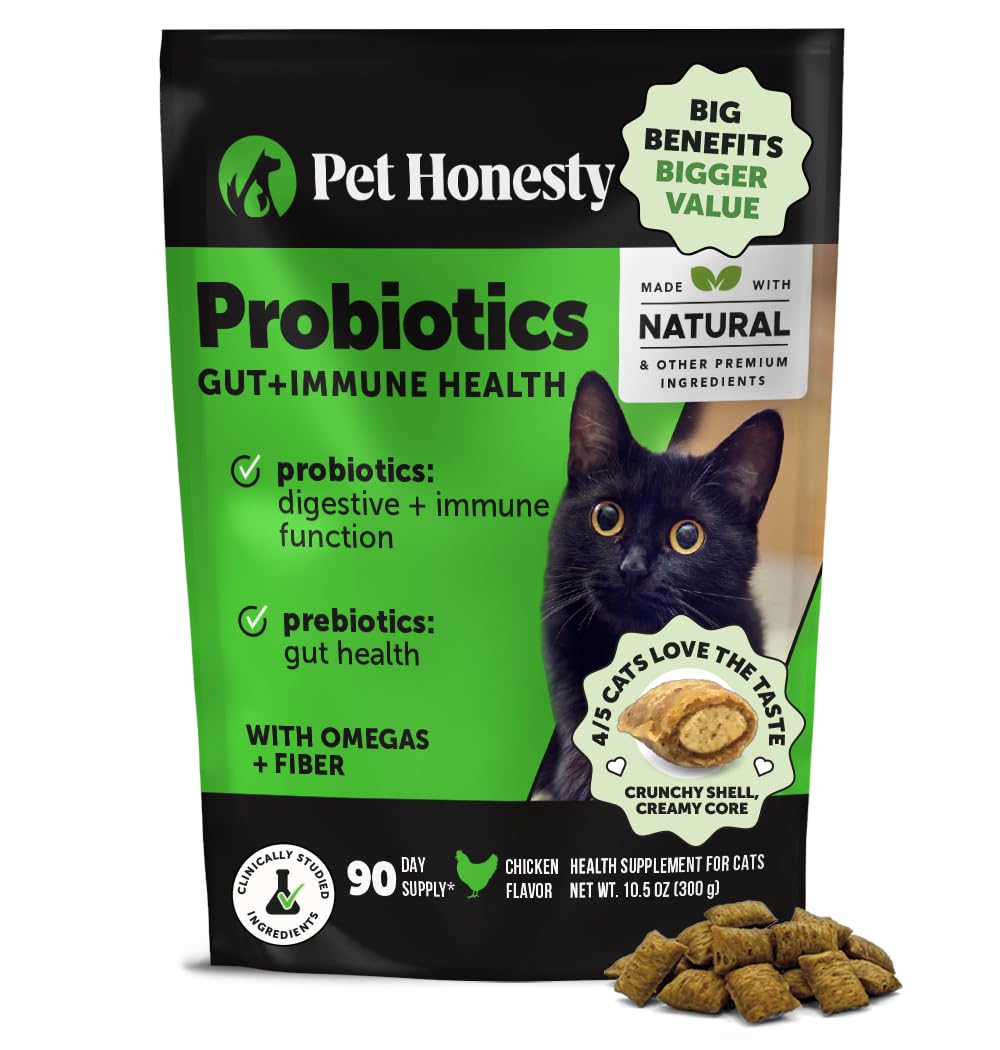 Cat Probiotics Gut + Immune Health Chews - Crunchy & Creamy Cat Treats for Digestive Health, Gut Flora & Constipation Relief - S