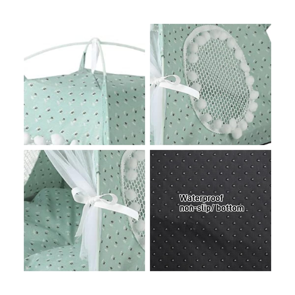 Cat Bed Tents Dog House Indoor Outdoor Lace Mesh Breathable Windows Door Curtains Removable Portable Nest Teepe House (Small,Min