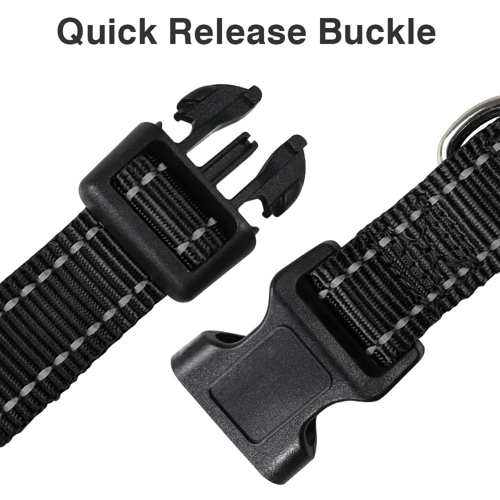 Taglory Reflective Adjustable Dog Collars For Puppy Small Medium Large Dogs, Thin Nylon Webbing And Quick Release Plastic Buckle(Black Medium)