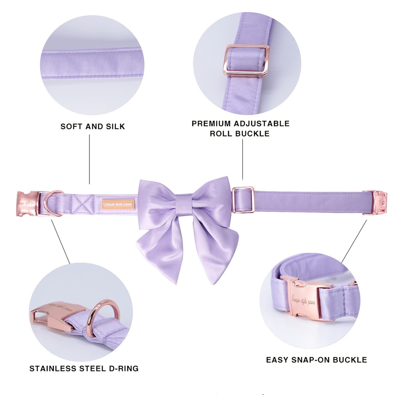 Unique Style Paws Purple Silk Dog Collar Adjustable Durable Dog Collar With Bow Fashion Bowtie Collar For Medium Dogs