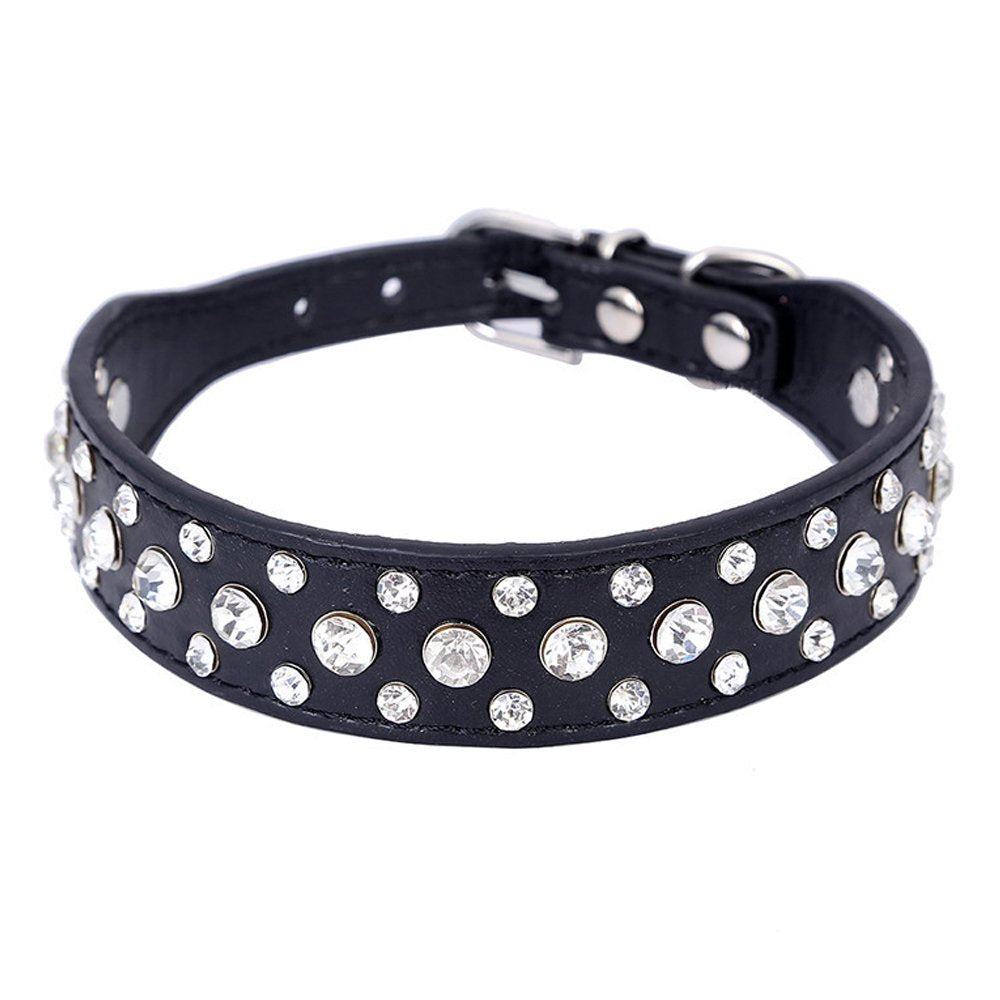 Dogs Kingdom 12-20 Length Personalized Rhinestone Leather Bling Crystal Pet Dog Cat Collars For Small Medium Breeds Blue Xs