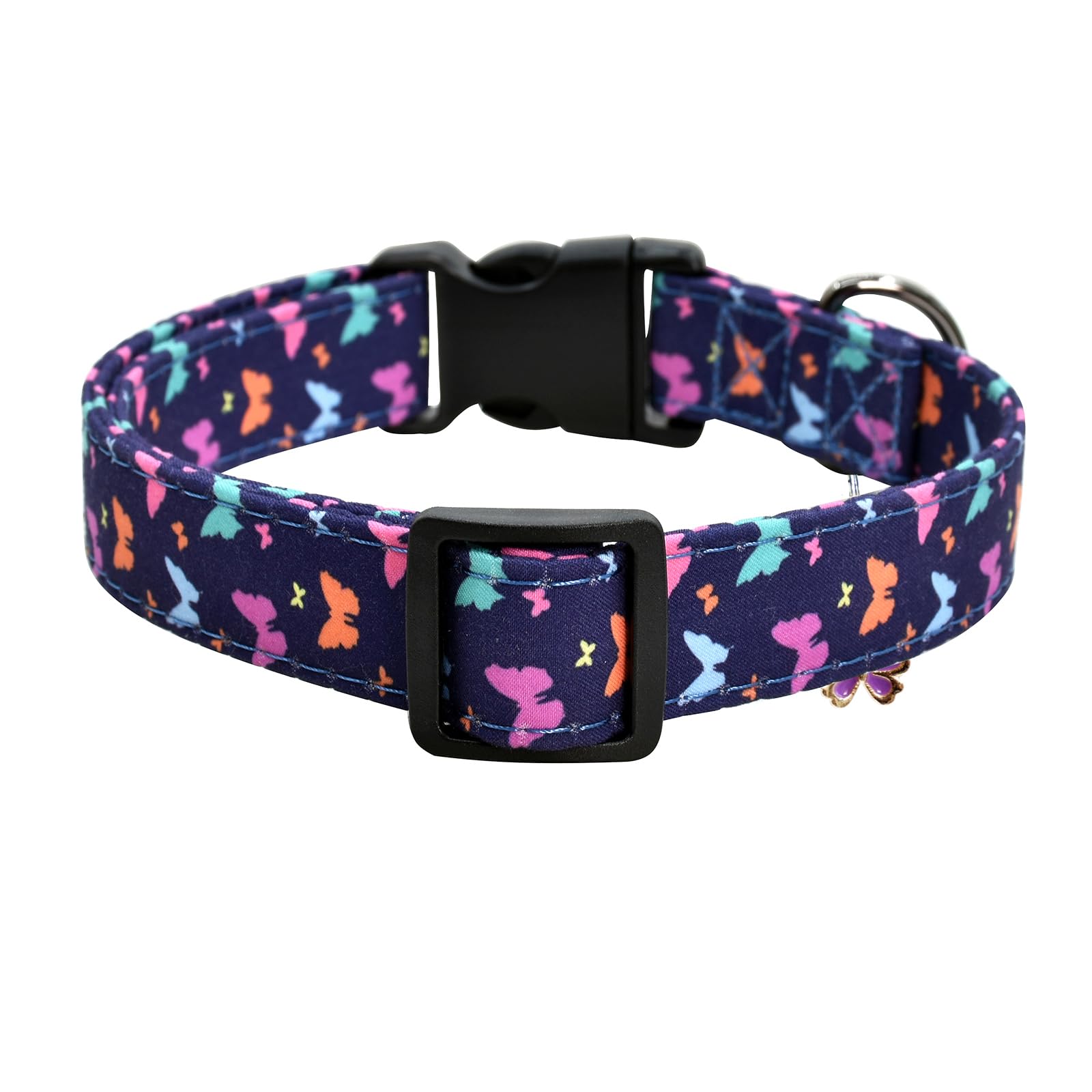 Flower Patterns Dog Collar With Accessories, Soft Cotton Dog Collars For Small Medium Large Female And Male Dogs(Butterfly2 L)