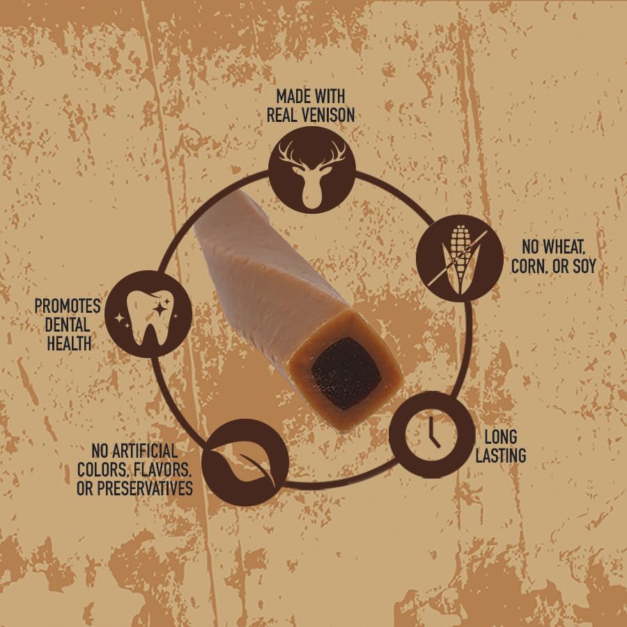 Rewardables | Wild Chews | Venison Recipe, Made with Real Venison, Limited Ingredient, Long Lasting Chews for Large Dogs | 12 Co
