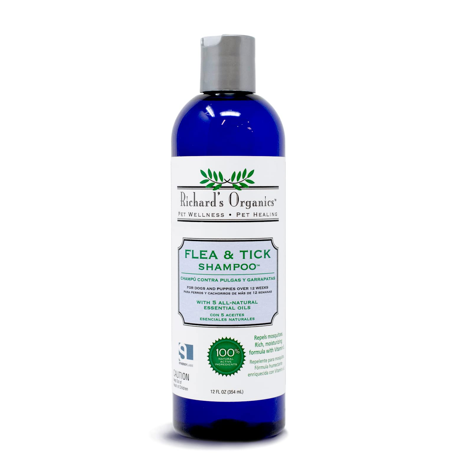 Richards Organics Flea and Tick Shampoo for Dogs - 100% All-Natural Actives Kills Fleas, Ticks and Repels Mosquitos - Gentle, Wo