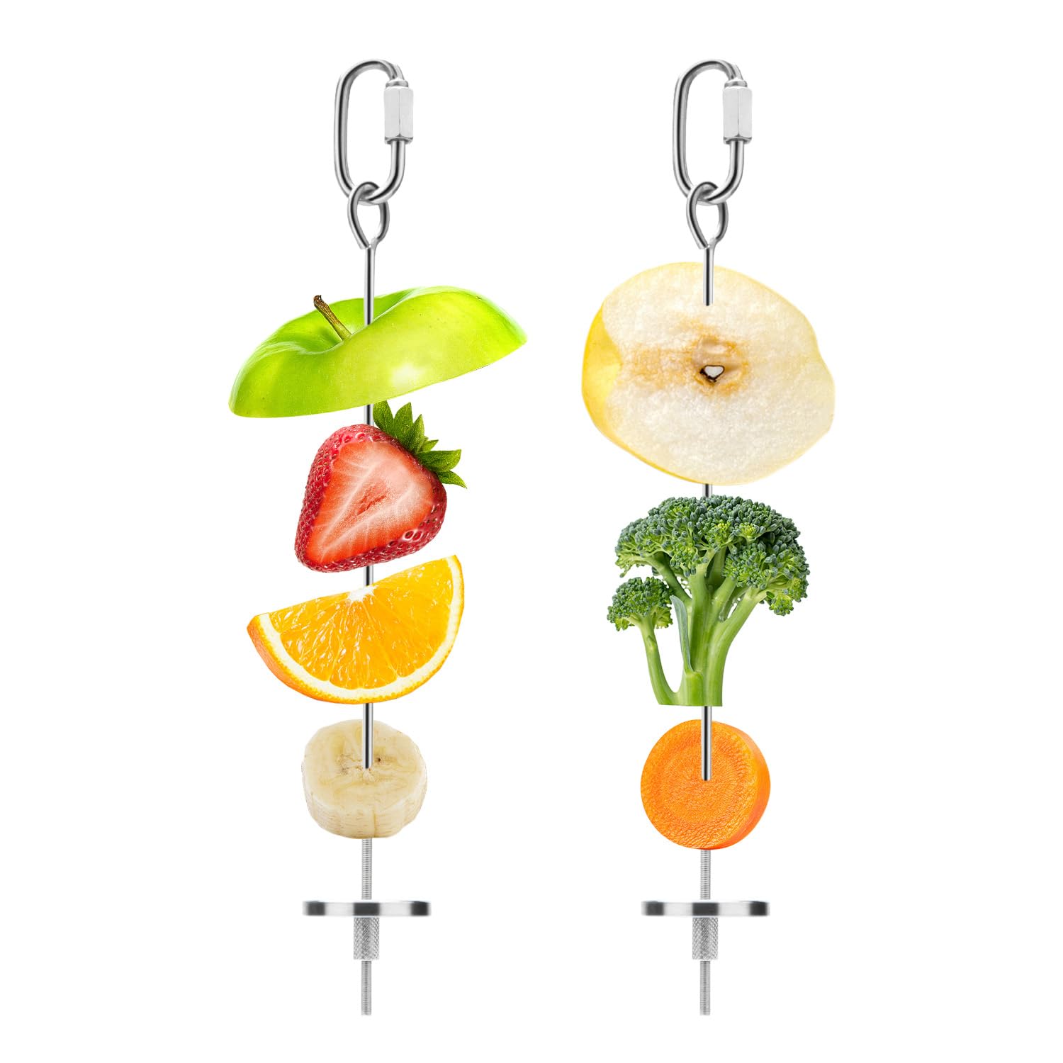 Bird Food Holder Stainless Steel Fruit Vegetable Stick Skewer for Parrots Cockatoo Cockatiel Cage Treating Tool (2 PCSL)