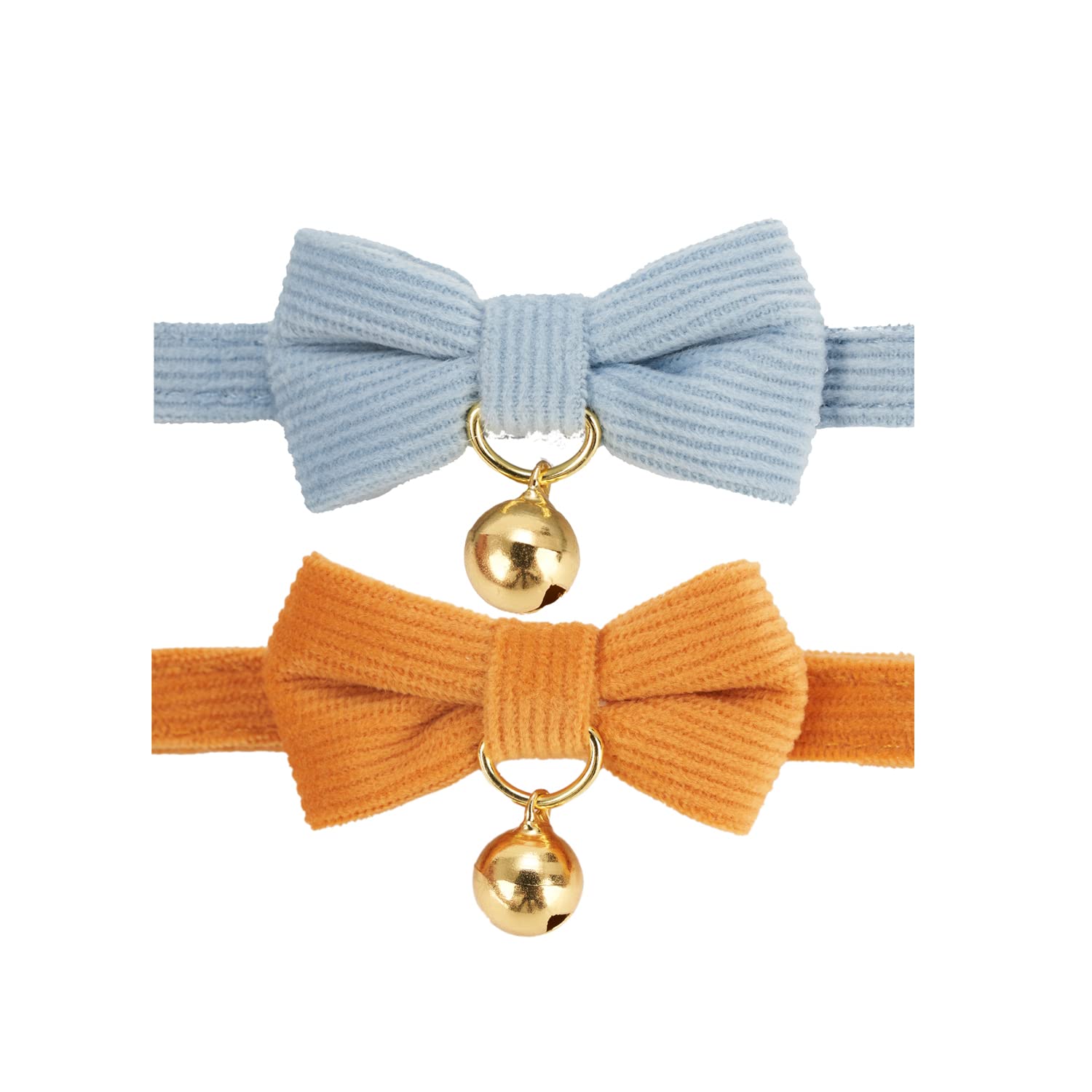 Petiry 2 Pack Soft Corduroy Cat Collar, Plaid Pattern, With Bell And Bowtie, Safety Breakaway Clasp, Adjustable For And Cats.(Ad