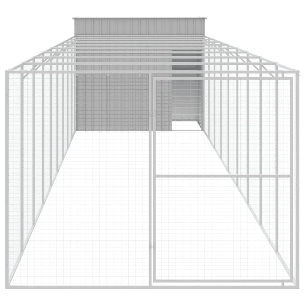 vidaXL Dog House with Run Light Gray 84.3x420.9x71.3 Galvanized Steel