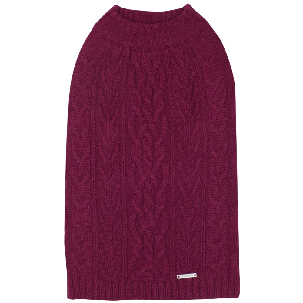 Blueberry Pet Classic Dog Sweater Wool Blend Cable Knit Pullover Crewneck Winter Clothes In Burgundy, Back Length 22'', Large Wa