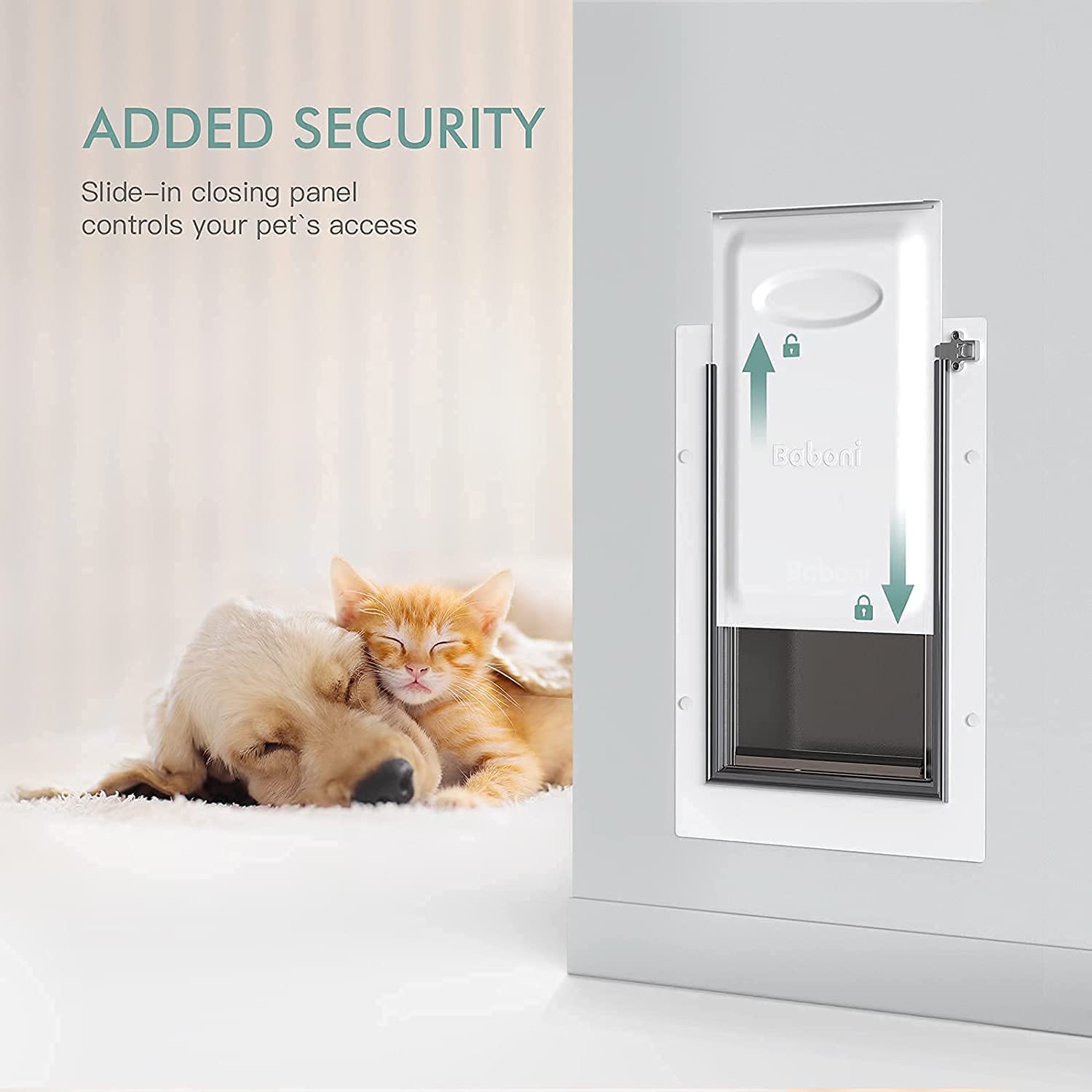 Baboni Pet Door For Wall, Steel Frame And Telescoping Tunnel, Aluminum Lock, Double Flap Dog Door And Cat Door, Strong And Durable (Pets Up To 40 Lb) -Medium