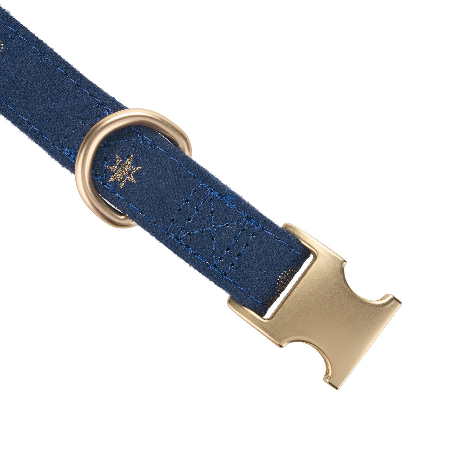 Ewinoom Cotton Dog Collar With Metal Buckle Adjustable Soft Dog Collars With Gold Star For Small Medium Large Dogs,Dark Blue,Sma