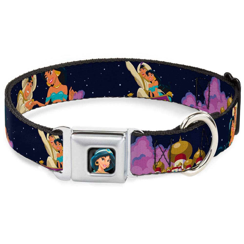 Buckle-Down Seatbelt Buckle Dog Collar - Aladdin & Jasmine Magic Carpet Ride Scenes - 1.5'' Wide - Fits 13-18'' Neck - Small