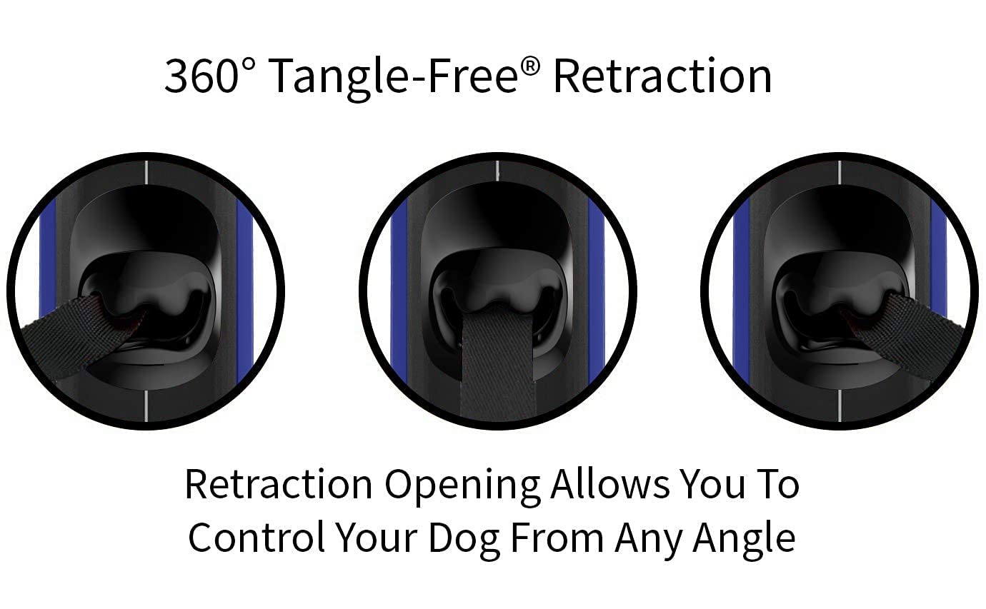 TUG Retractable Dog Leash, Tangle-Free with Waste Bag Dispenser, Small, Blue, Nylon