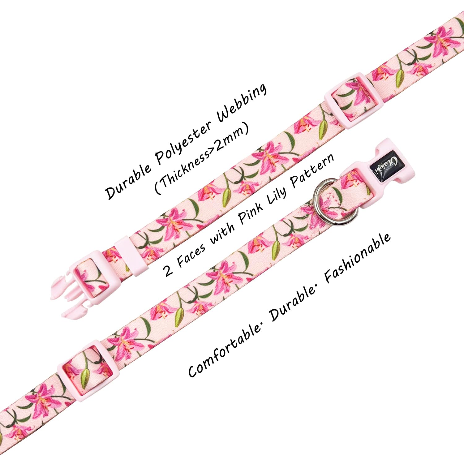 Olahibi Dog Collar And Leash Set, Lily Floral Pattern, Polyester Material, 5Ft Leash, For Medium Dogs.(M, Pink Lily)