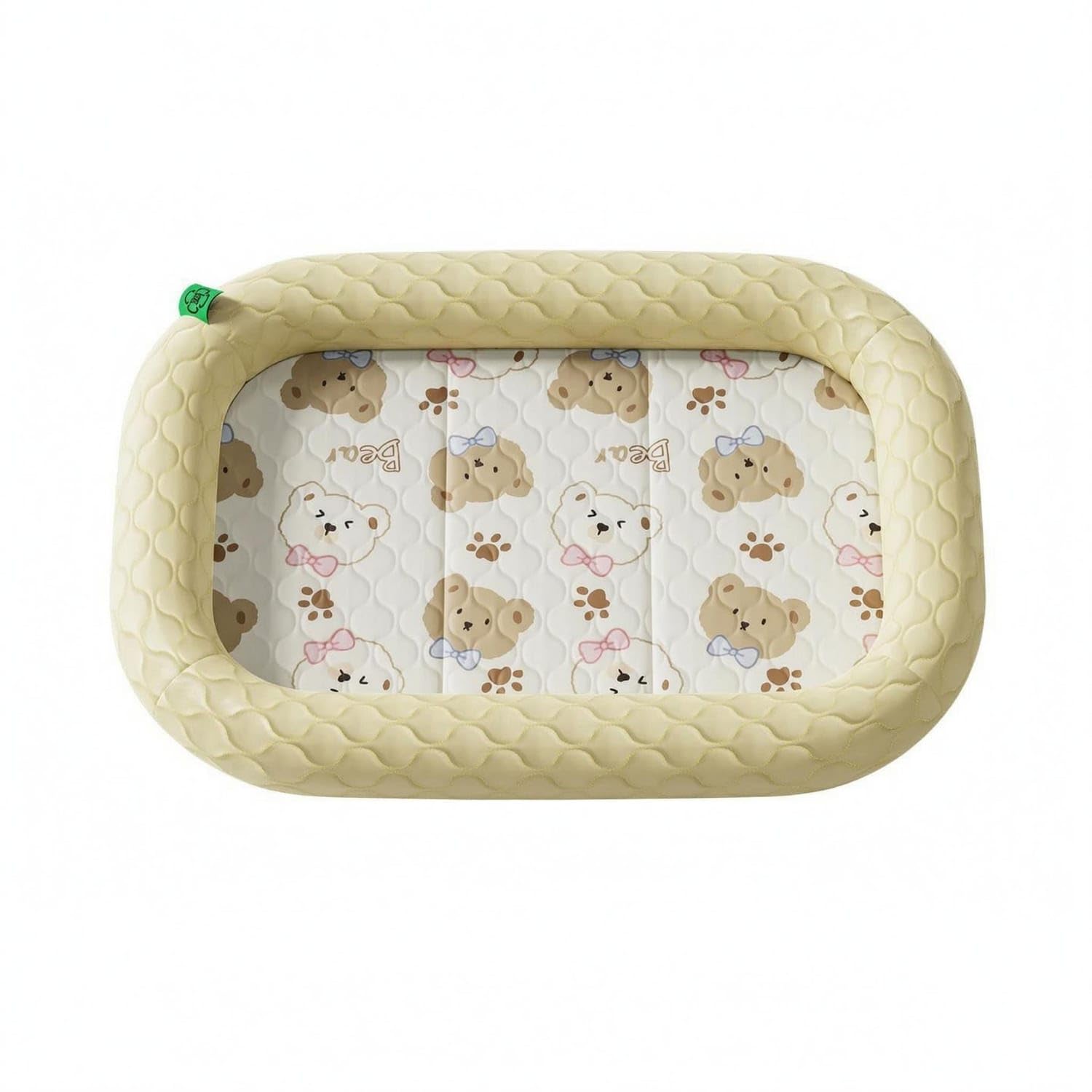 STYLEHEAVEN IceSilk Rectangular Pet Bed Mat Padded Quilted Pet Bed Mat Raised Border, XL, Bear Beige Pet Supplies | Small Anima