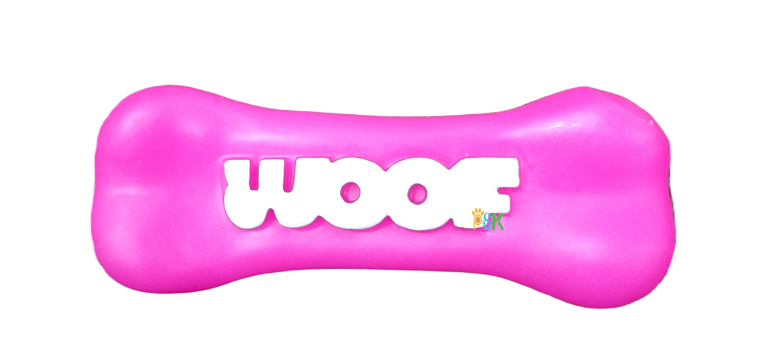 Psk Pet Mart Colorful Squeaky Rubber Non Toxic Sound & Chew Bone Toy With Woof Prints For Puppies & Small Dogs (Pink) 1 Pcs