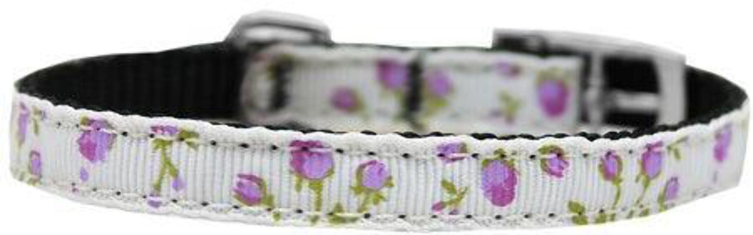 Mirage Pet Products Roses 3/8" Nylon Dog Collar with Classic Buckle, Size 16, Pink