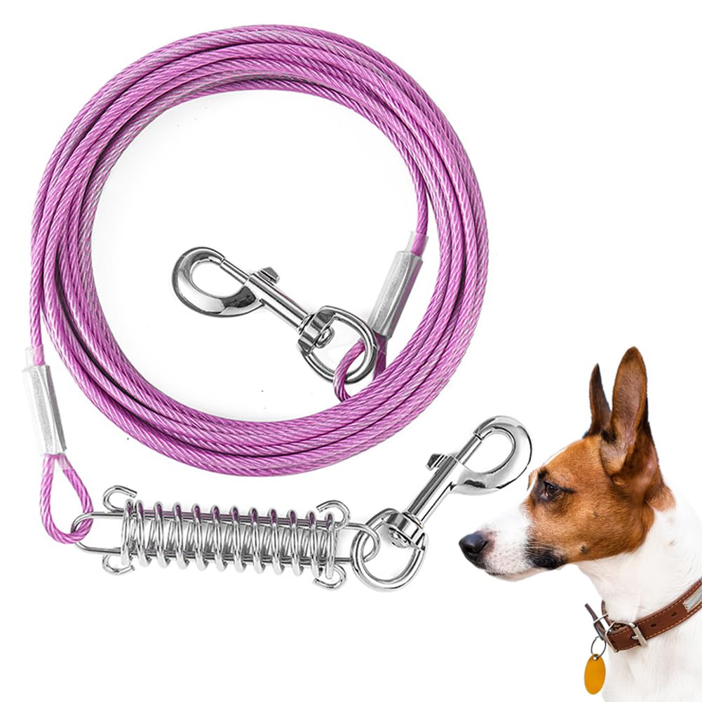 Mi Metty Tie Out Cable For Dog,50Ft Dog Leads With Swivel Hook And Shock Spring,Heavy Duty Tie Out Cable For Large Dogs Up To 12