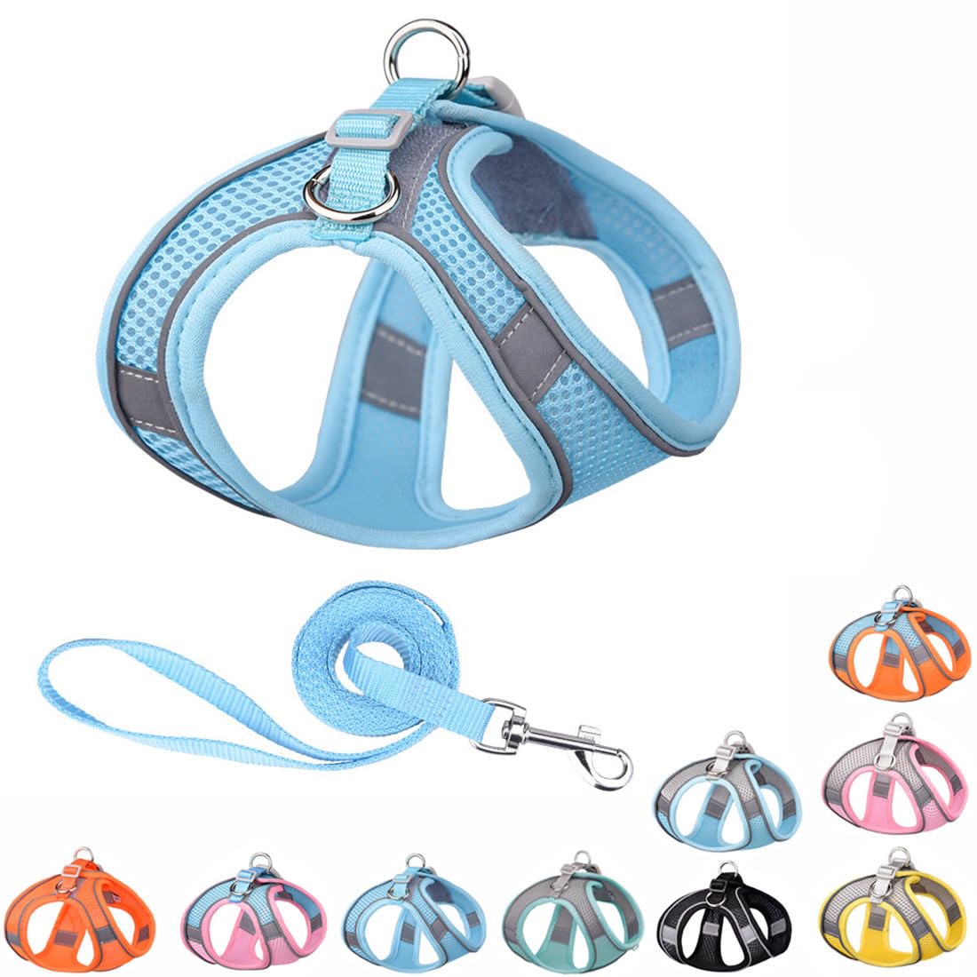 Blue Dog Harness For Medium Dogs, No-Pull Dog Harness And Leash For Easy Walk, Breathable Mesh Reflective Dog Vest For Small Med
