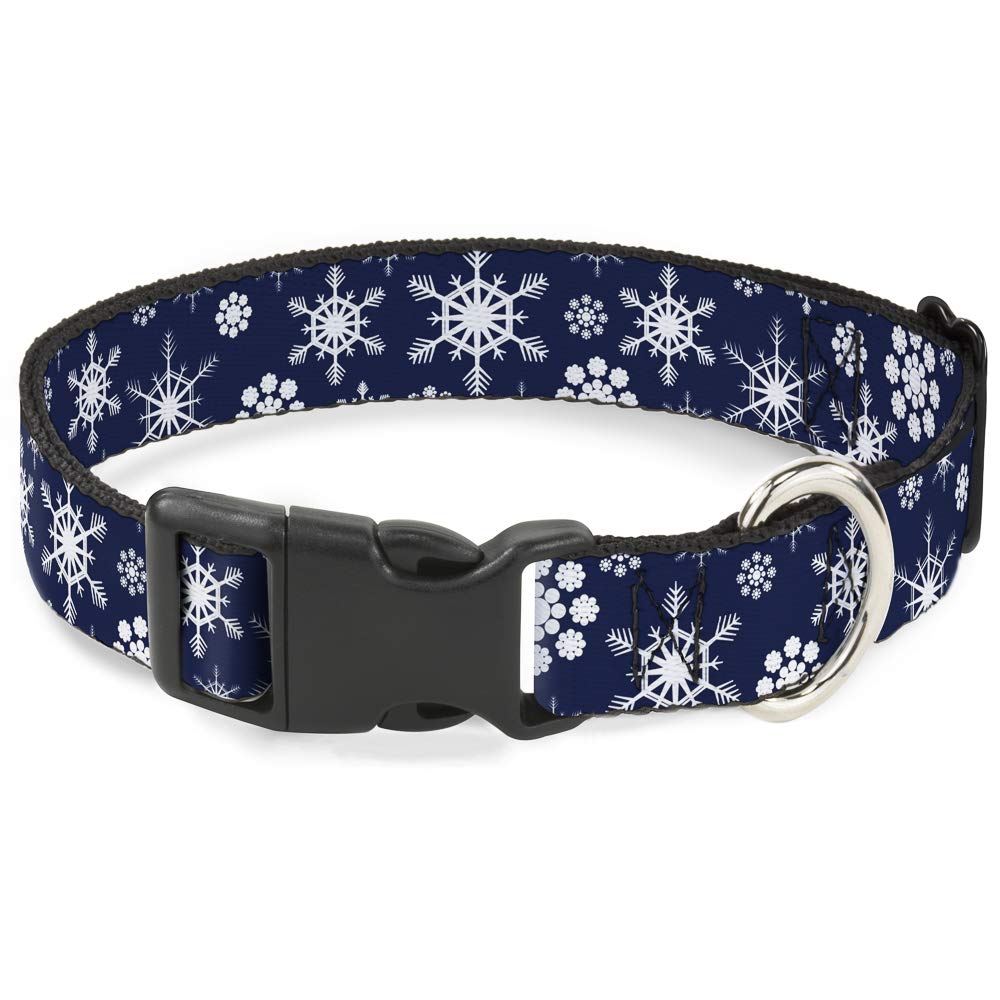 Buckle-Down 11-17' Snowflakes Blue/White Plastic Clip Collar, Medium