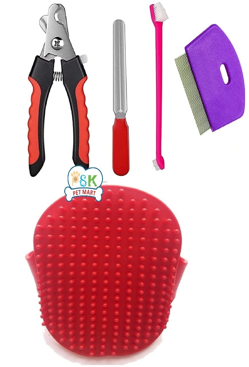 Psk Pet Mart Dog Grooming Kit  Dog Nail Clippers + Nail Filer + Dog Toothbrush + Dog Comb For Puppies And Dogs + Pet Grooming G