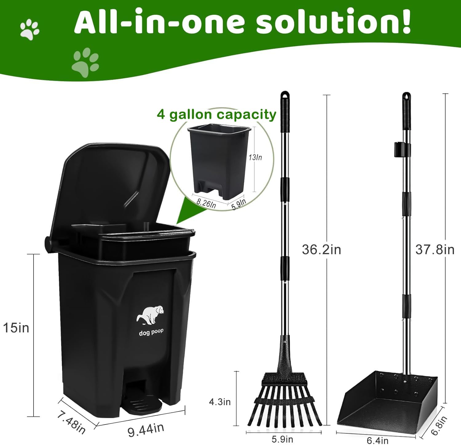 Uppcasir Dog Poop Trash Can Outside With Pooper Scooper, 20L/5Gal Dog Waste Trash Can With Lid, Pedal And Removable Inner Bin, D