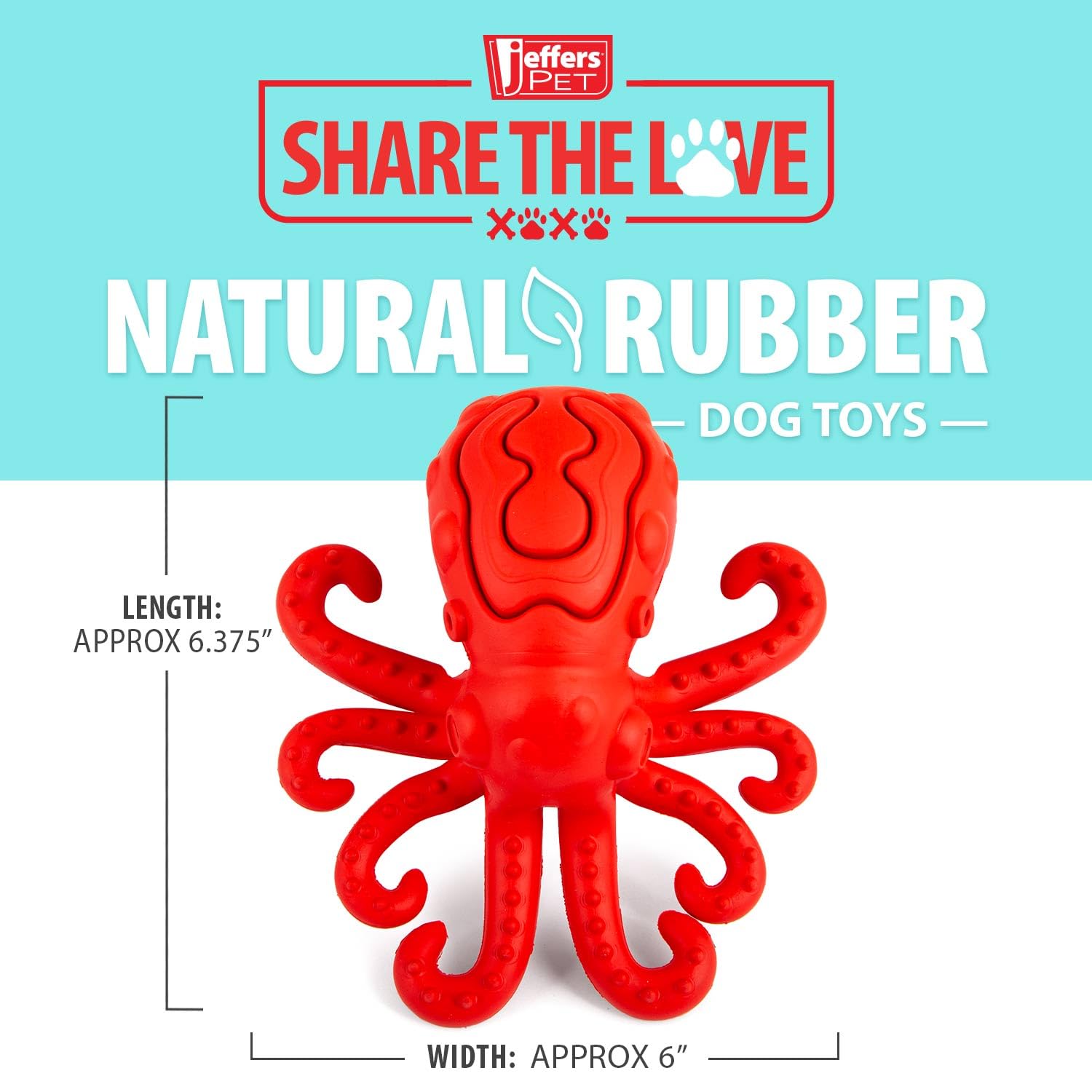Jeffers Pet Natural Rubber Dog Chew Toy - Red Octopus, Medium - Treat Dispensing, Vanilla Scent, Durable, Non-Toxic, Dishwasher