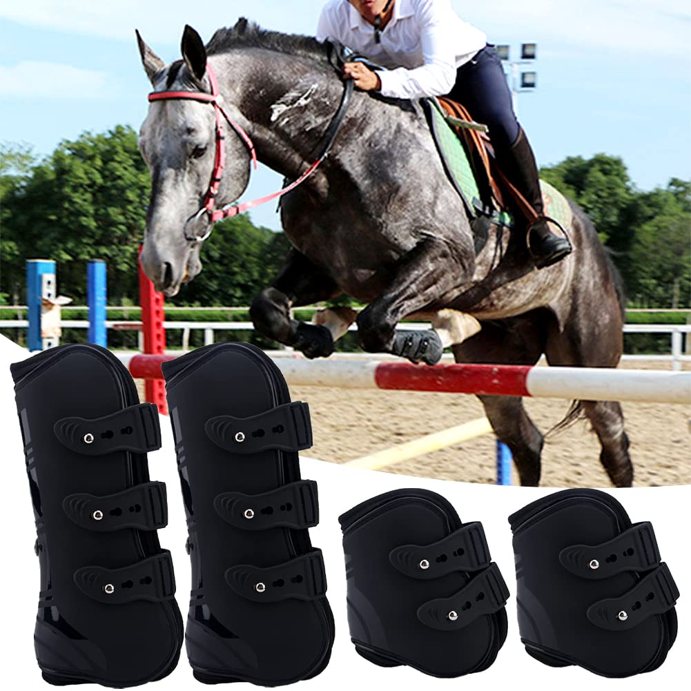 MAYiT Horse Tendon Boots (4 pcs - Front & Hind), PU Shell Tendon Fetlock Brace Guard Boots for Riding Shock Absorbing Jumping Co