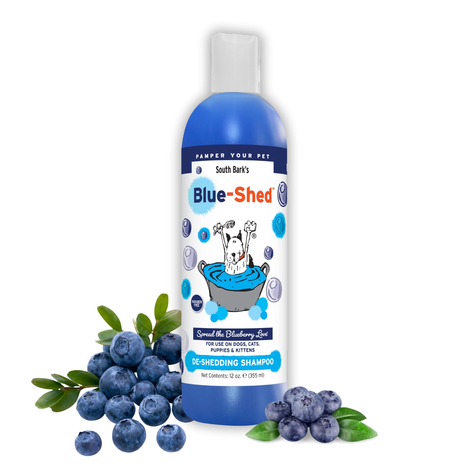 ShowSeason South Bark Blue-Shed Pet Shampoo for Dogs & Cats 12 oz. | Brightening, Deshedding, Long-Lasting, Fruity Scent, Cruelt