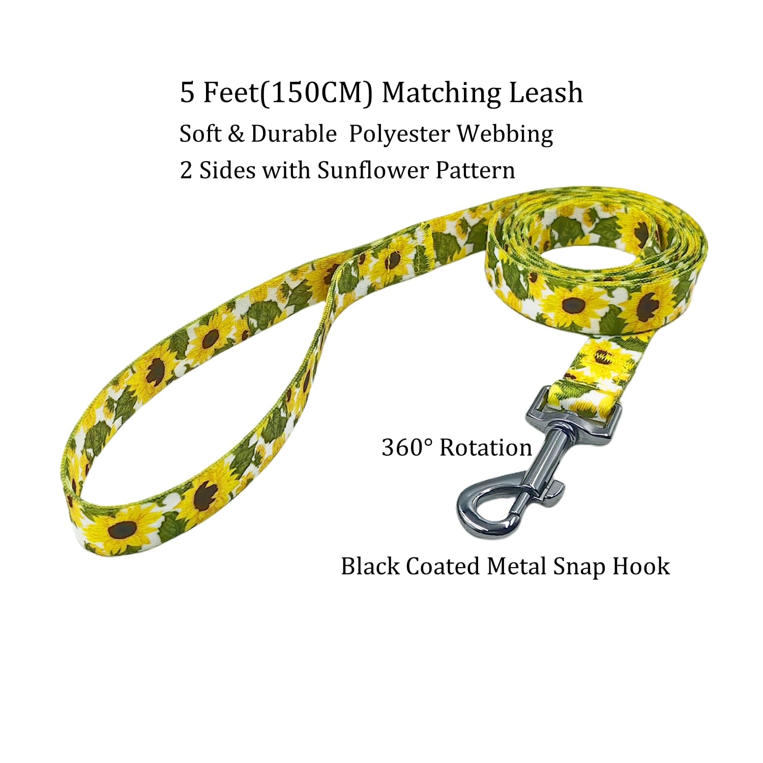 Olahibi Dog Collar Leash Set, Floral Pattern, 5Ft Matching Leash, Polyester Material, 4 For Small Medium Large Dogs.(Xs, Sunflow