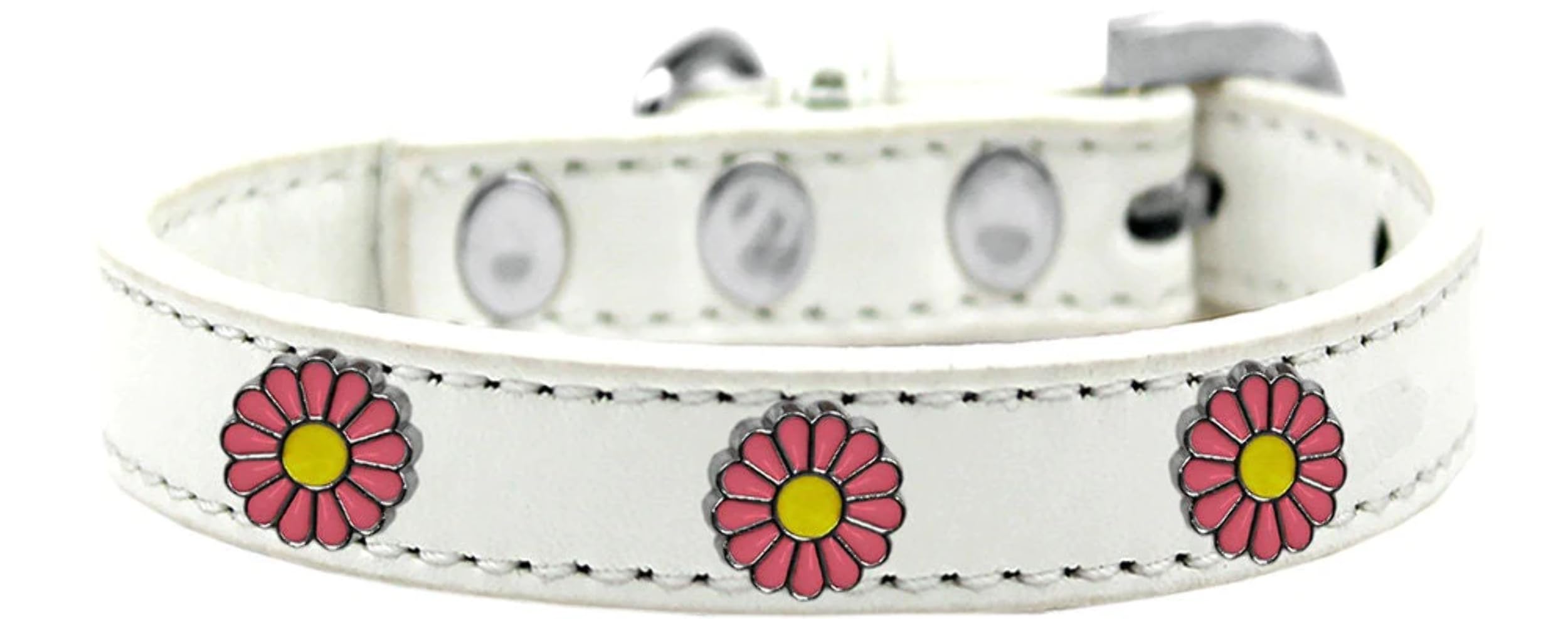 Dog, Puppy and Pet Widget Fashion Collar, "Pink Daisies" Aqua 16