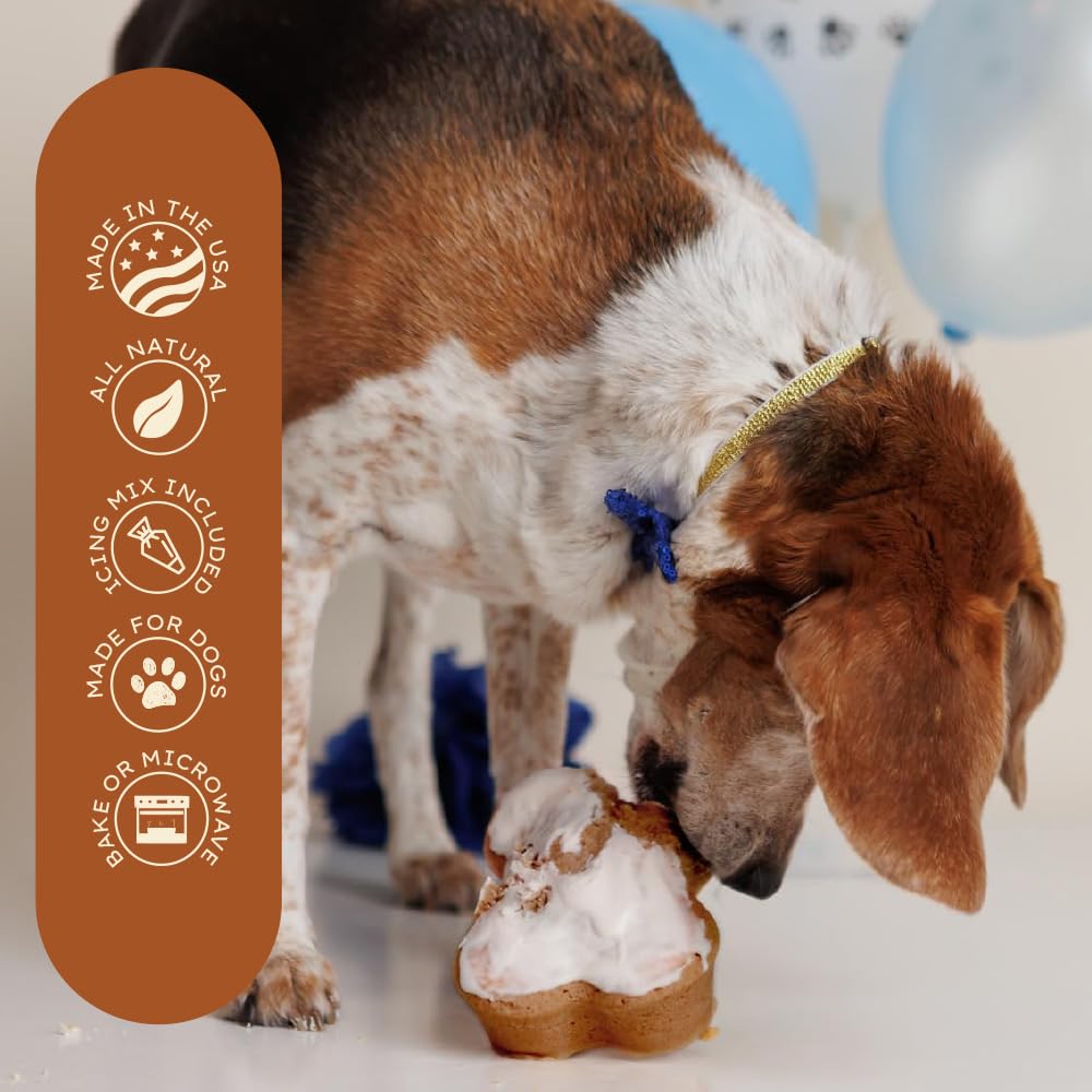 Puppy Cake Dog Birthday Cake Kit - Complete Cake Mix, Icing Mix, Candle, and Silicone Pan - Peanut Butter Flavor - Bake or Micro