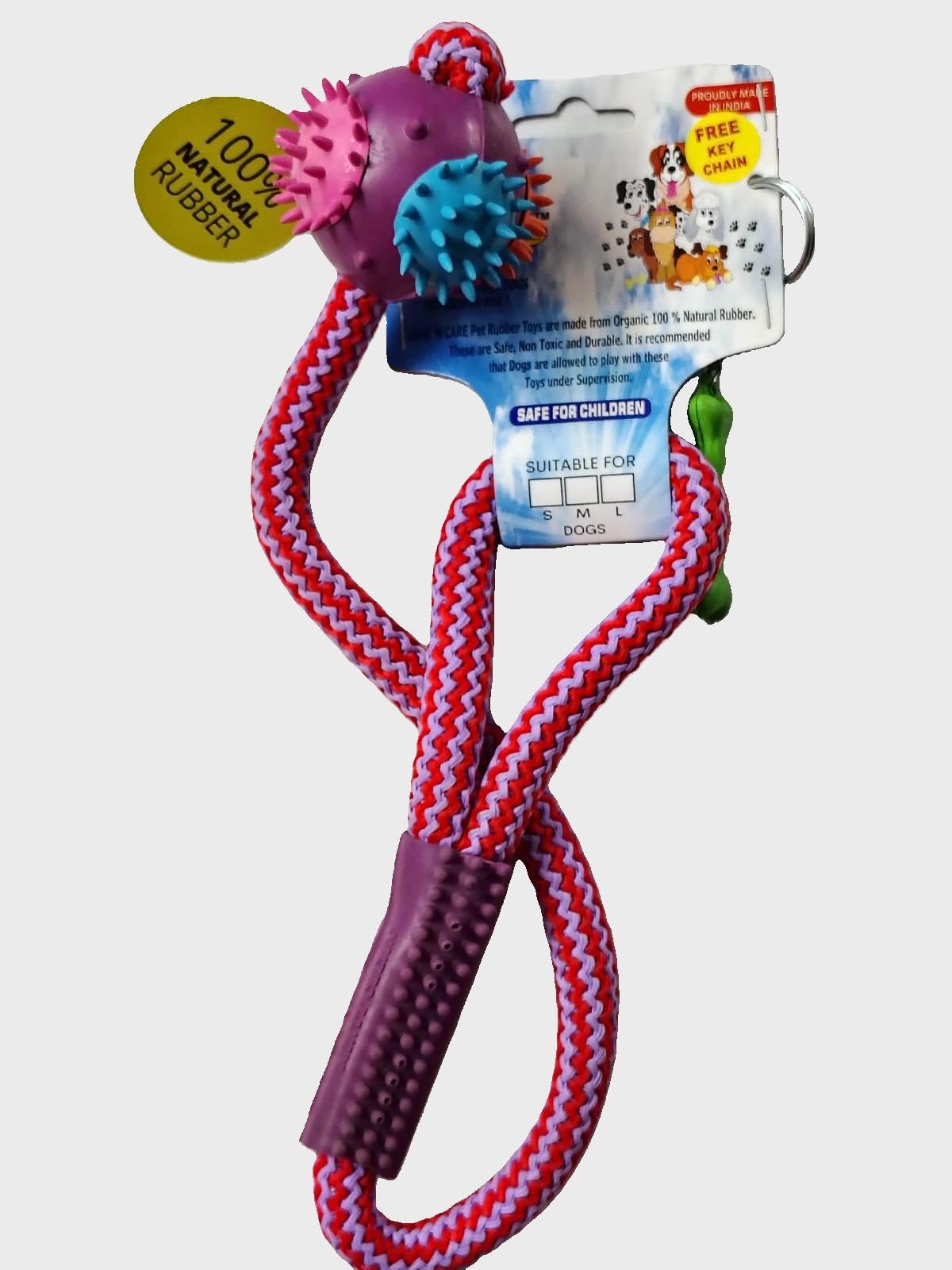 Natural Rubber Six Sided Studded Star Ball with Lead Rope for Dogs & Pets Ball| Fetch and Play| Tug of war Ball| Interactive Toy