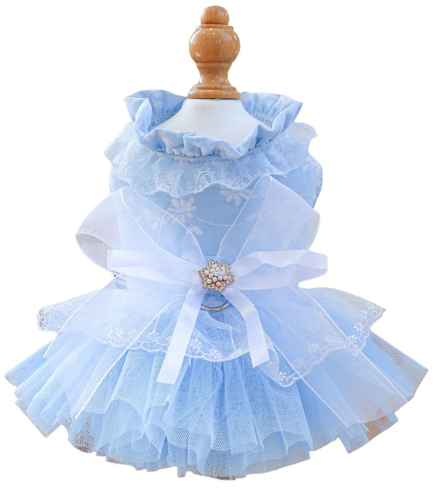 Marupet Fashion Sweet Puppy Dog Blingbling Princess Skirt Pet Dog Lace Cake Camisole Tutu Dress F-Blue M
