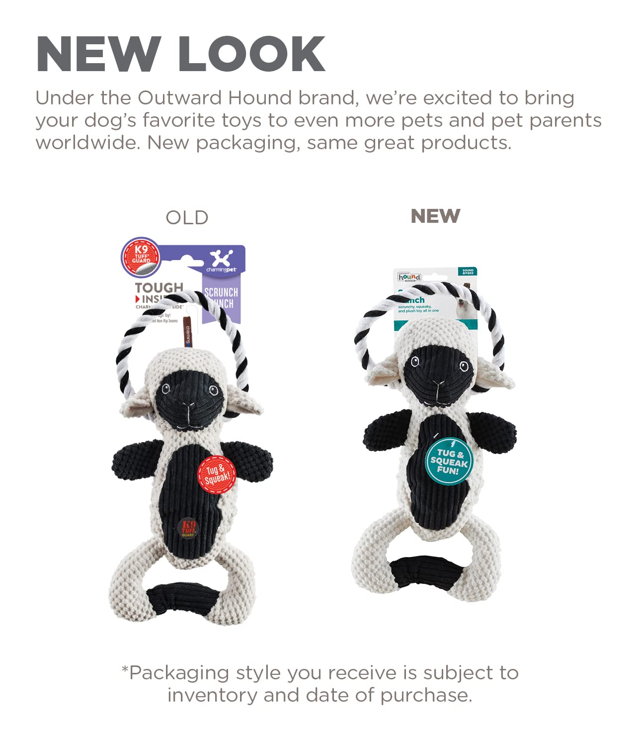 Charming Pet Scrunch Bunch Lamb Interactive Plush Squeaky Dog Tug Toy