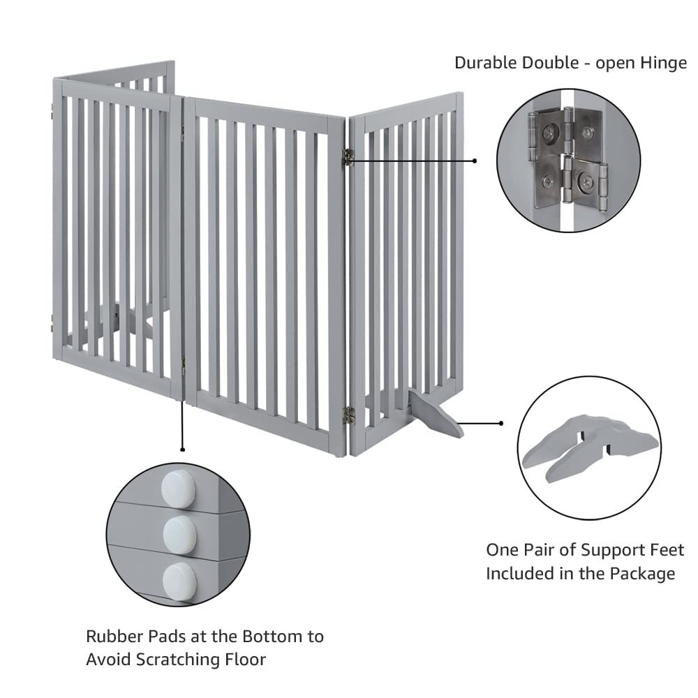Unipaws Freestanding Wooden Pet Gate For Dog And Cat, 24'' H And 36'' H Foldable Dog Gate With 2Pcs Support Feet For Doorway, Ha