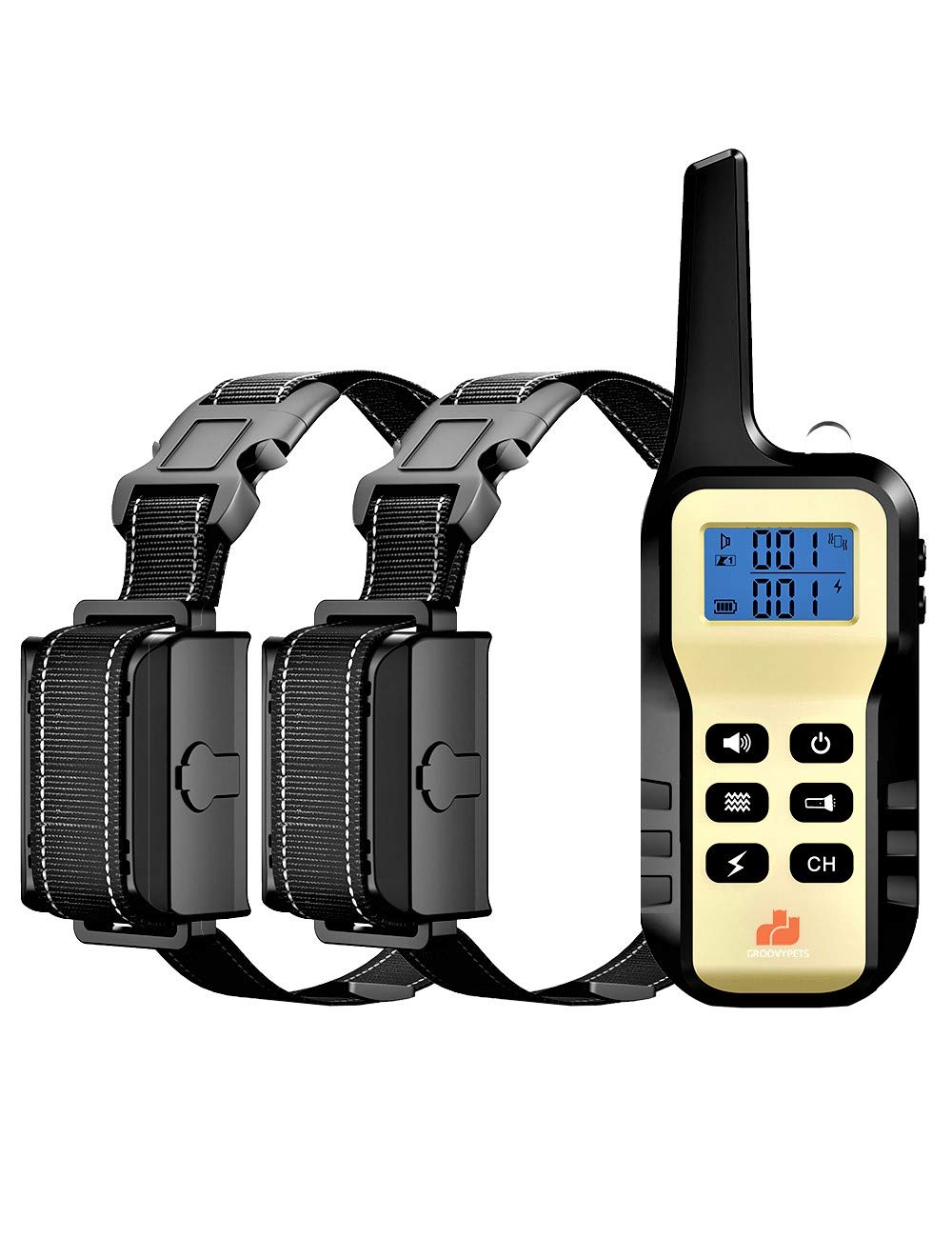 Groovypets 1100 Yd Remote Dog Training Shock Collar With Auto Anti Bark,100 Levels Of Adjustable Static Stimulation And Vibration For Small Medium Large Dogs (2-Dog Set)