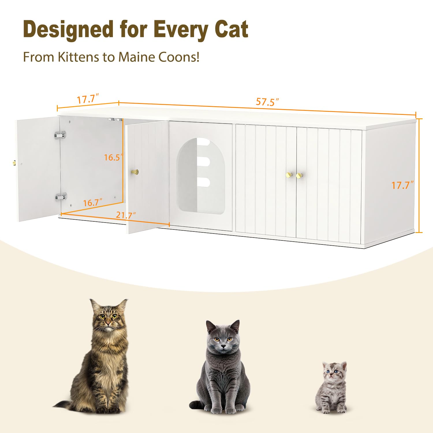 Cat Litter Box Enclosure For 2 Cats, Litter Box Furniture With Double Room, Central Entry, And Dual Use As Tv Stand For Living R