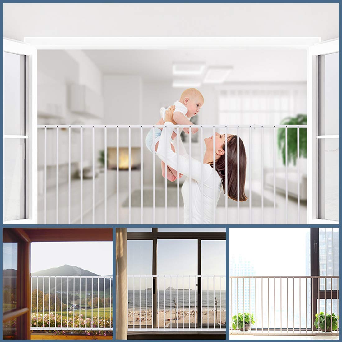 Fairy Baby Window Guards For Children, Adjustable Wide Child Safety Window Guard Prevents Accidental Falls, Home Security Childproof Interior Bar Guard For Windows Wide 86.61'-112.2'(4 Panels)