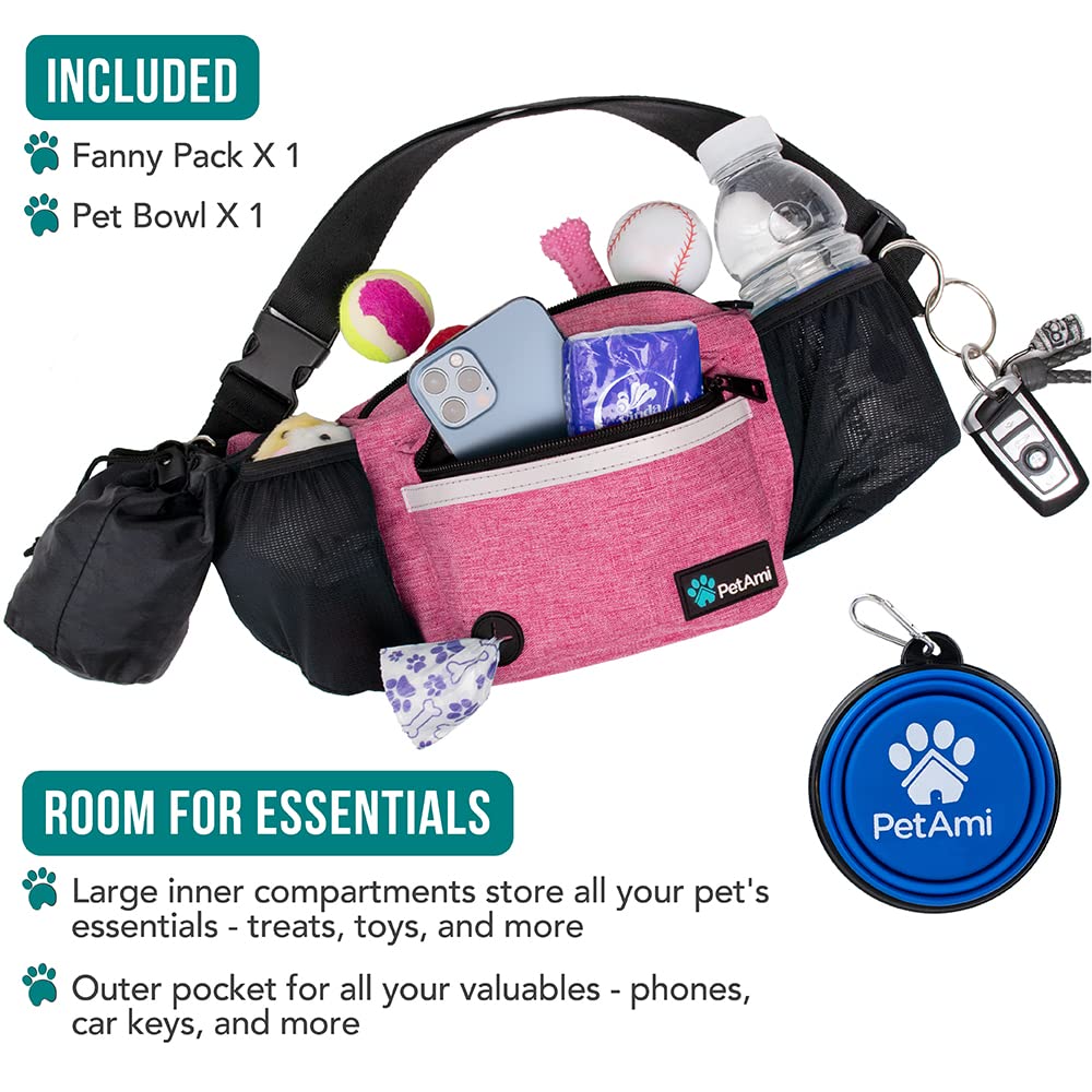 PetAmi Dog Fanny Pack, Treat Pouch for Dog Walking, Training, Built in Poop Bag Dispenser, Water Bottle Holder, Collapsible Bowl