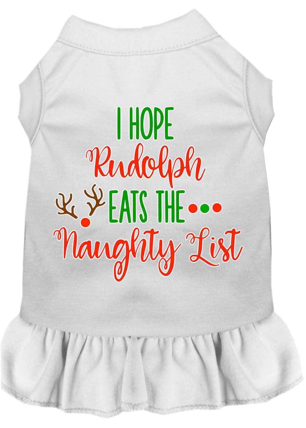 Christmas Pet Dog & Cat Dress Screen Printed, "I Hope Rudolph Eats The Naughty List" White 3XL (25-35 lbs.)