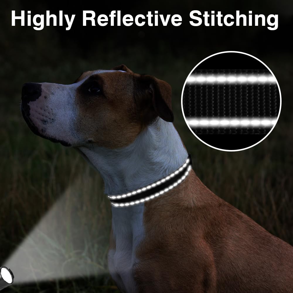 Taglory Reflective Adjustable Dog Collars For Puppy Small Medium Large Dogs, Thin Nylon Webbing And Quick Release Plastic Buckle(Black Medium)