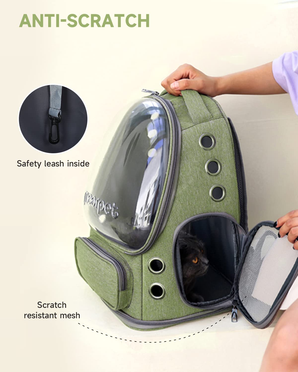 Cat Backpack Carrier, Breathable Cat Carrier Foldable Bubble Backpack For Kitty To Medium Cat Small Dog Up To 15Lbs Travel Hiking Transparent Pet Carrier