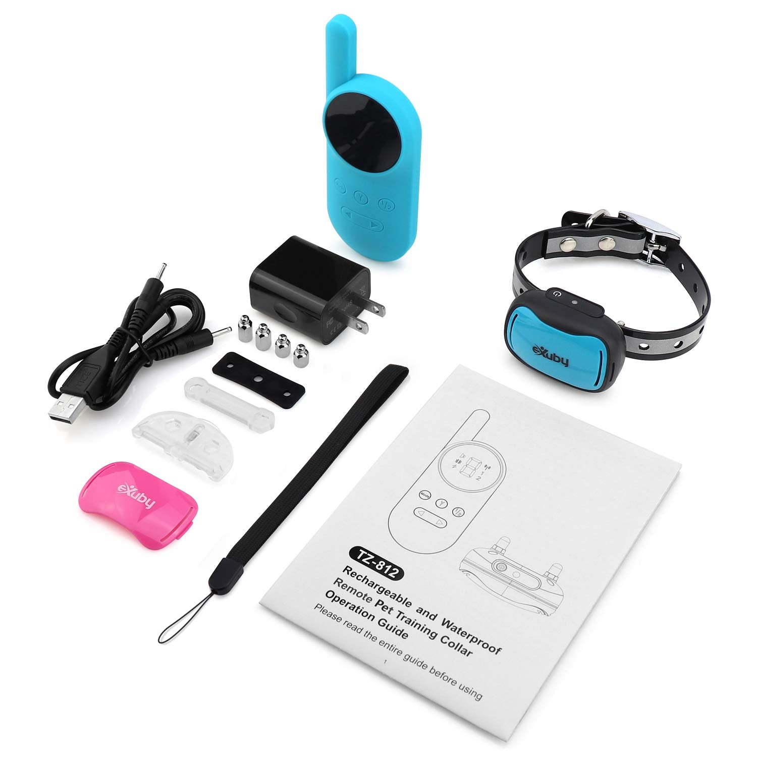 eXuby Tiny Shock Collar for Small Dogs 5-15lbs - Water-Resistant, Teal, Model EXBTZ812, 9 Intensity Levels, Small Size, Plastic Material