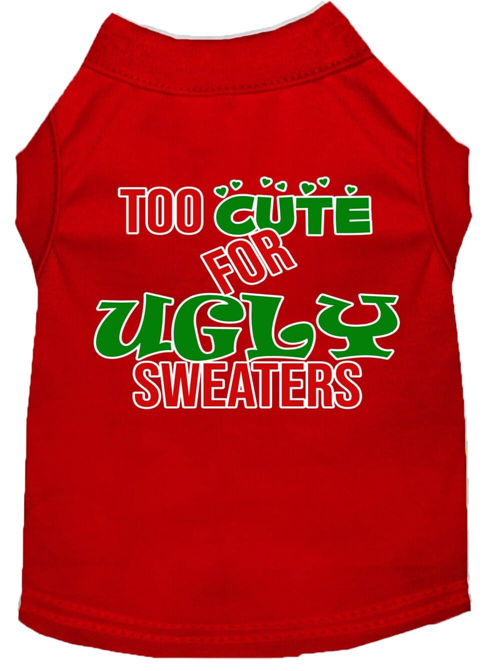Christmas Pet Dog & Cat Shirt Screen Printed, Too Cute for Ugly Sweaters Light Pink SM (3-6 lbs.)