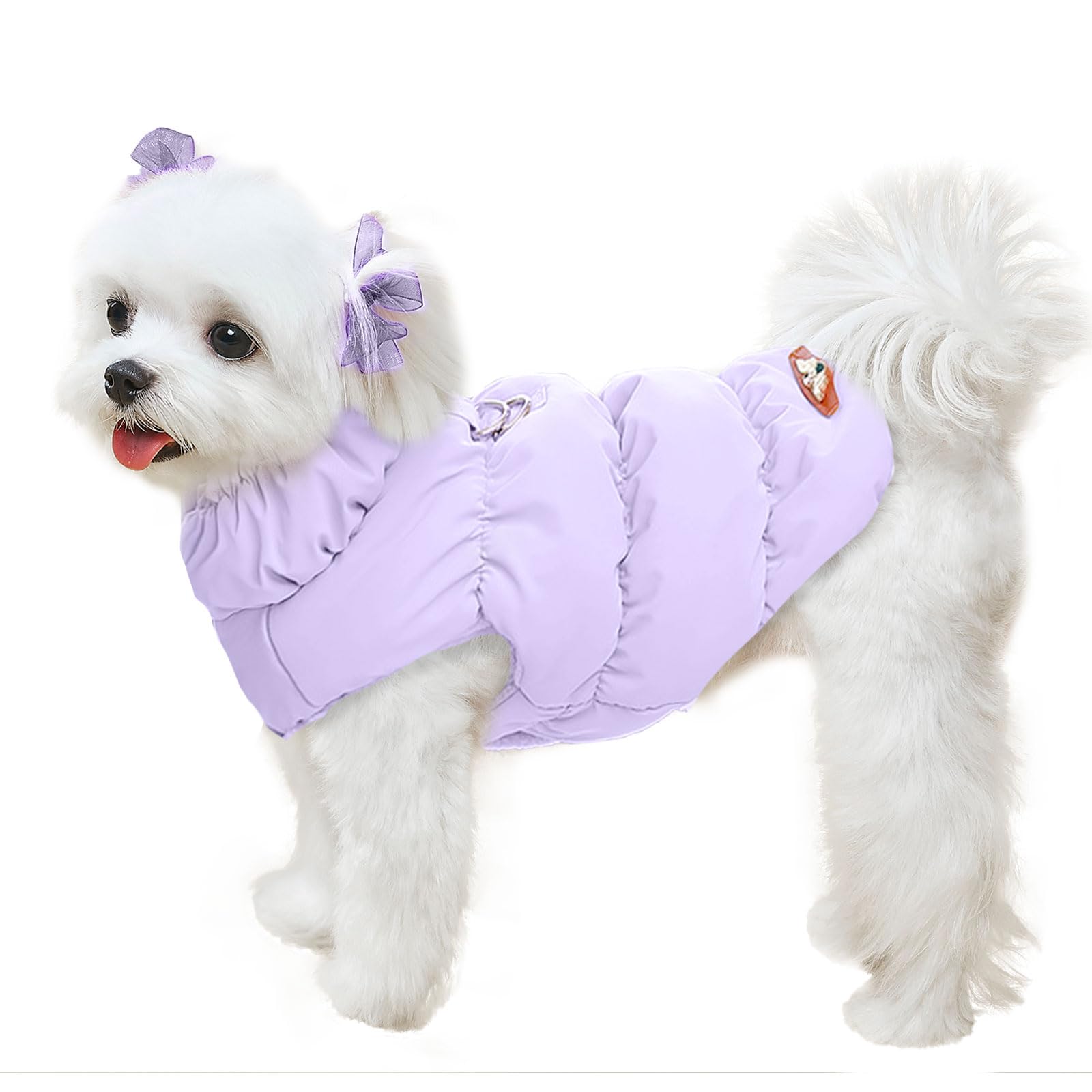 Abrrlo Winter Warm Cat & Dog Jacket - Small/Medium, Purple, Waterproof & Windproof, Fleece Vest With Harness Padded For Cold Wea