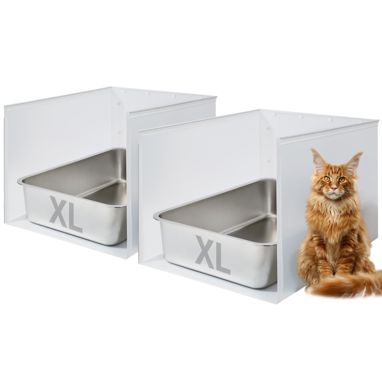 Jimeiqi Stainless Steel Litter Box 2 Pack, 23.6X15.7X5.9 Extra Large Stainless Steel Cat Box With 15.8In High Side Pee Shi