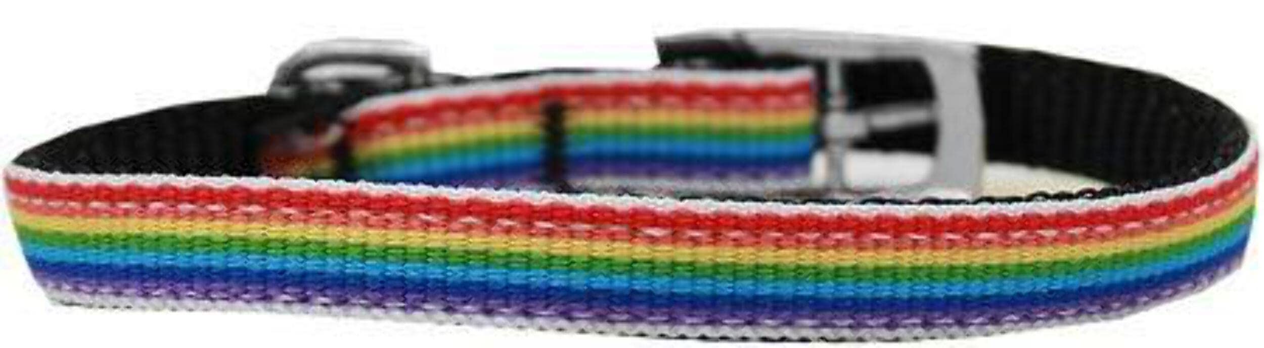 Mirage Pet Products Rainbow Striped 3/8" Nylon Dog Collar with Classic Buckle, Size 12, Rainbow Stripes