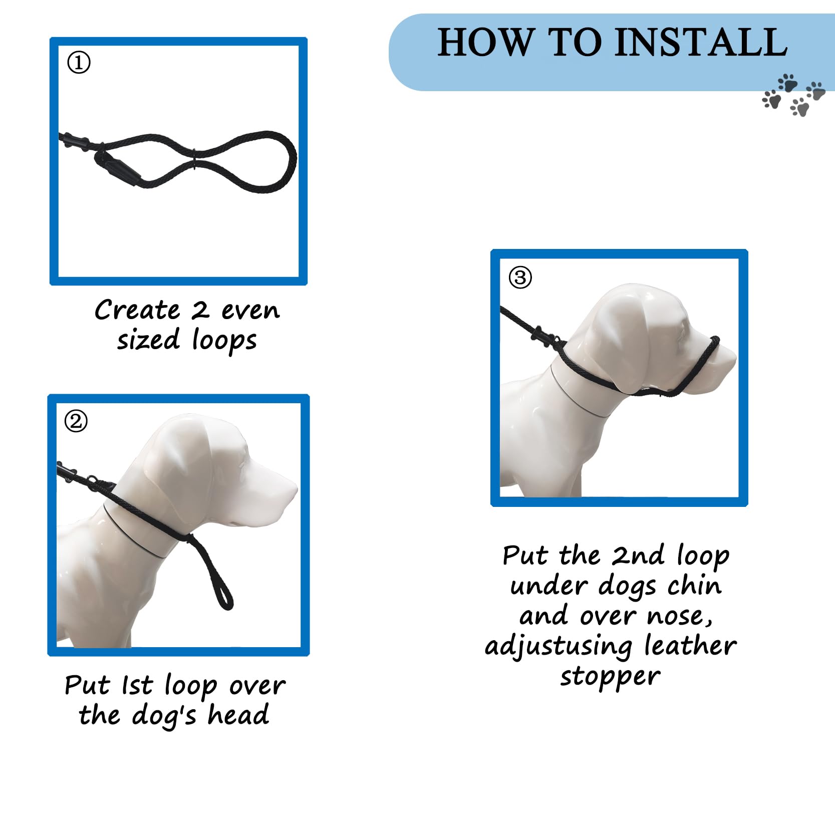 Multifunctional Figure 8 Padded Head Halter Walking Training Leather Stopper Slip Lead Dog Rope Leash Muzzle (Black)