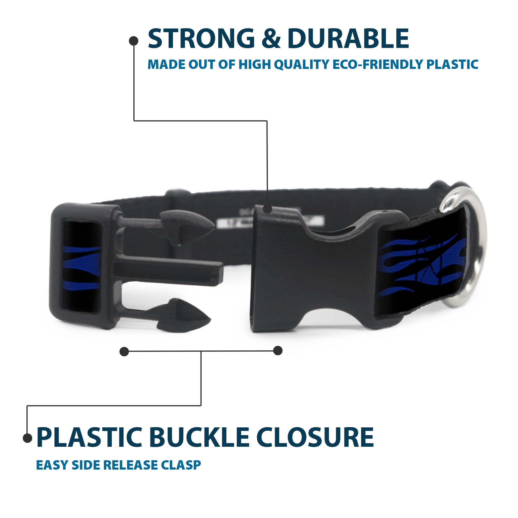Buckle-Down Plastic Clip Collar - Flame Blue - 1.5 Wide - Fits 18-32 Neck - Large